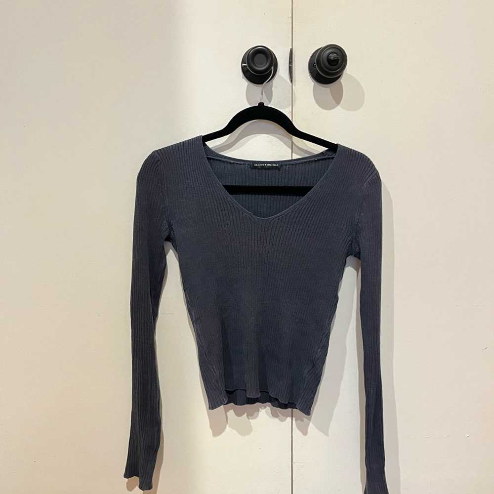 Brandy Melville Blue Fitted Ribbed Long Sleeve Top